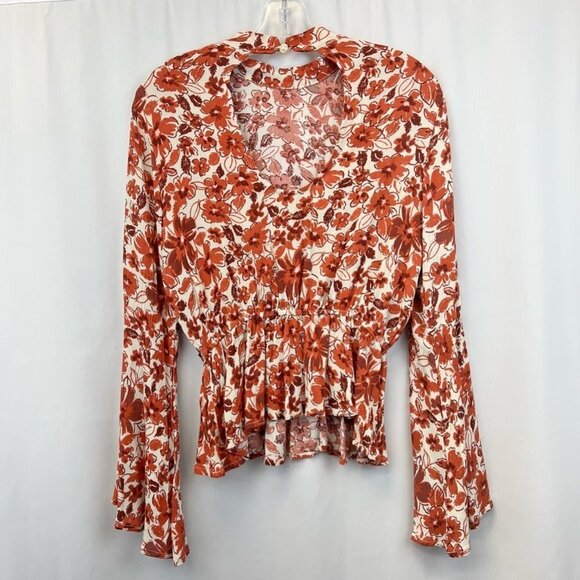 Andree By Unit Womens Blouse Multicolor Floral Bell Sleeve Cutout Back S New - Picture 6 of 12